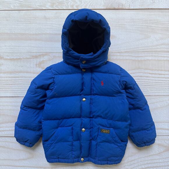 Polo Ralph Lauren Boys Size 5 Puffer Down Jacket Removable Hood Navy Blue - Picture 1 of 7
